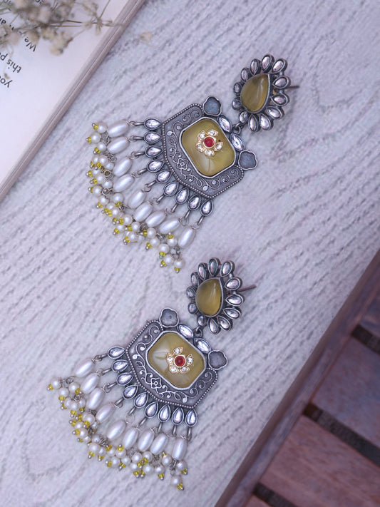 Yellow Bhavna Oxidised Earrings