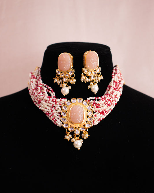 Pink Yuti Choker Necklace Set