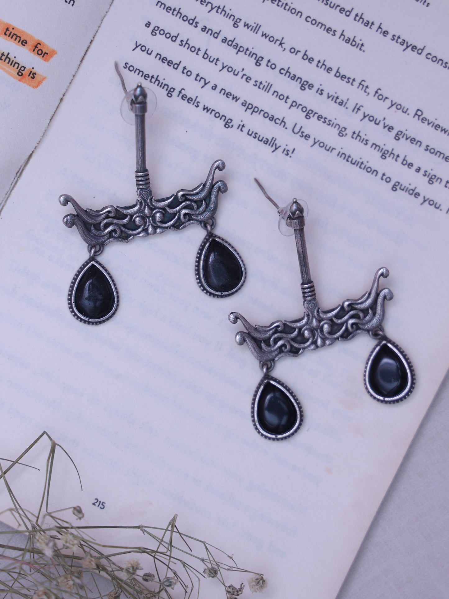 Black Maryam Oxidised Earrings