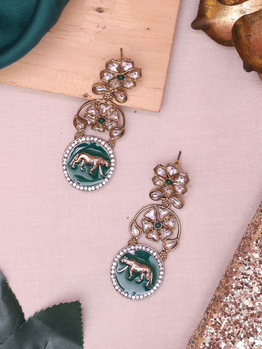 Emerald Cheetah Designer Earrings