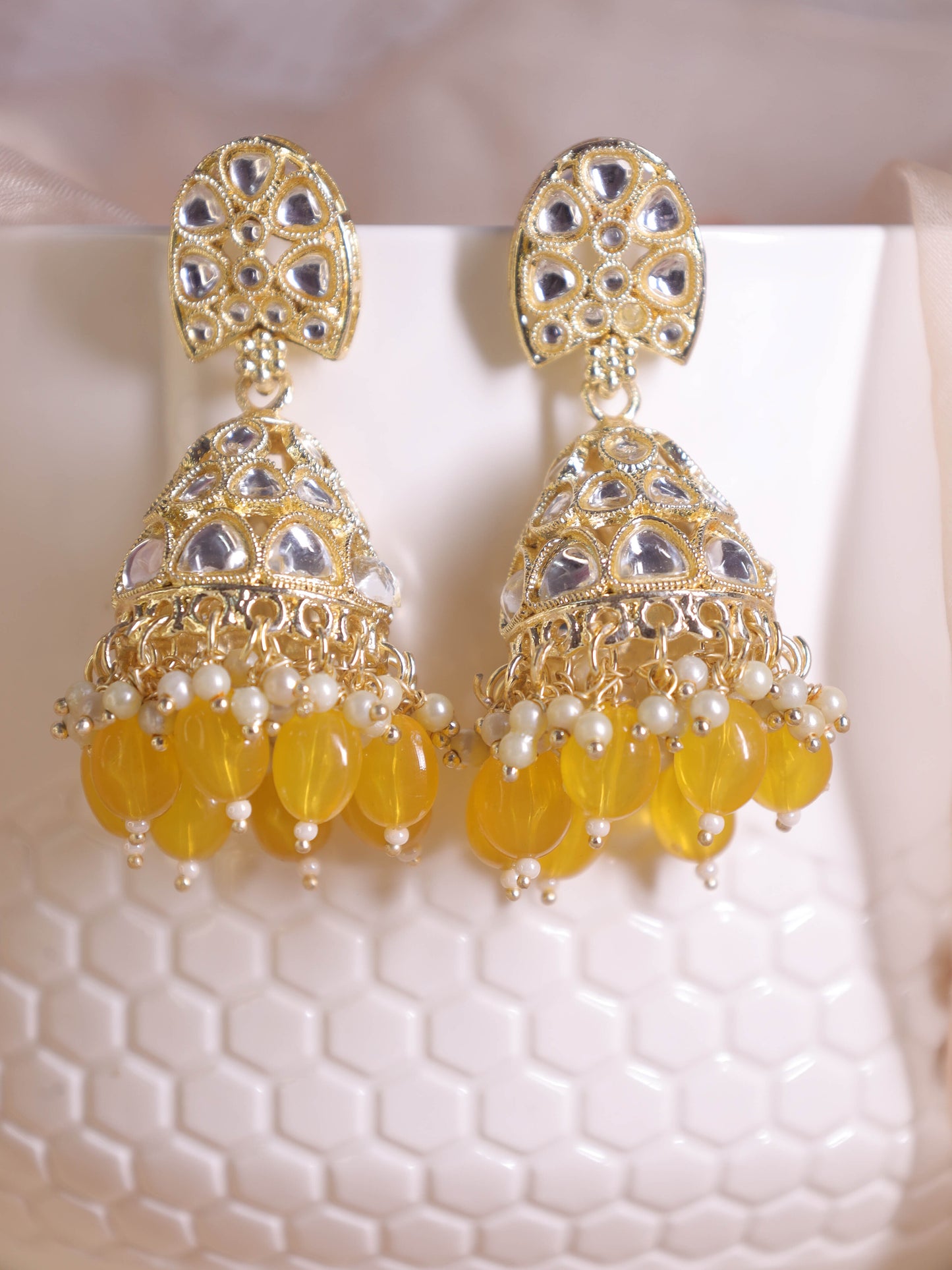 Yellow Hemangi Jhumkis