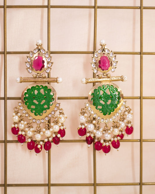 Pink and Green Nysa Designer Earrings