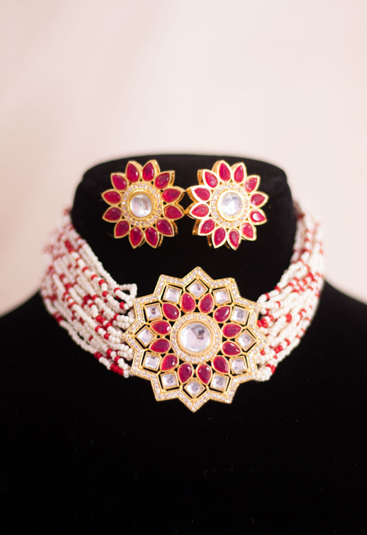 Pink Netra Choker Necklace Set