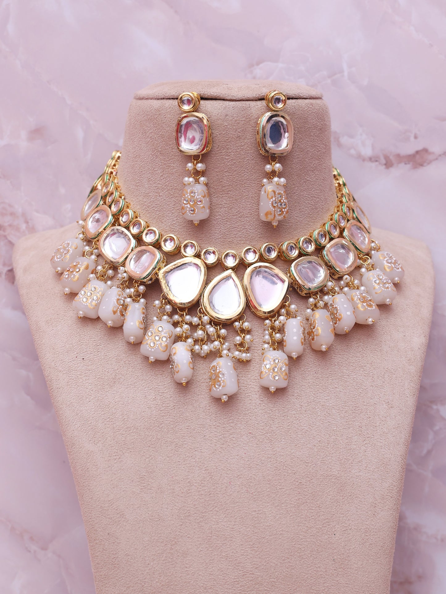 White Padma Necklace Set