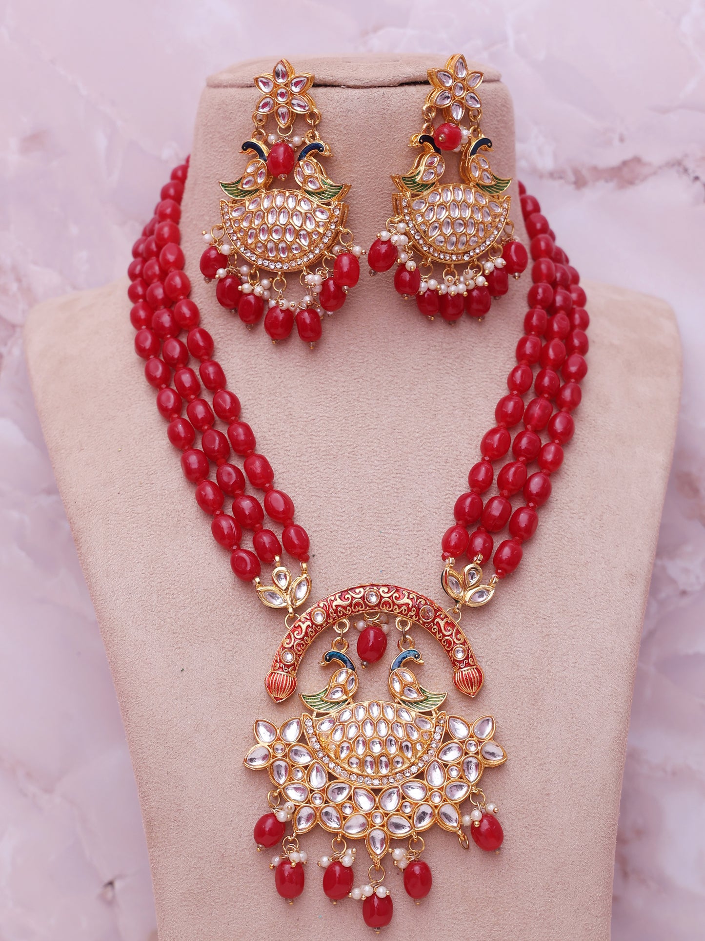 Red Dahanpriya Necklace Set