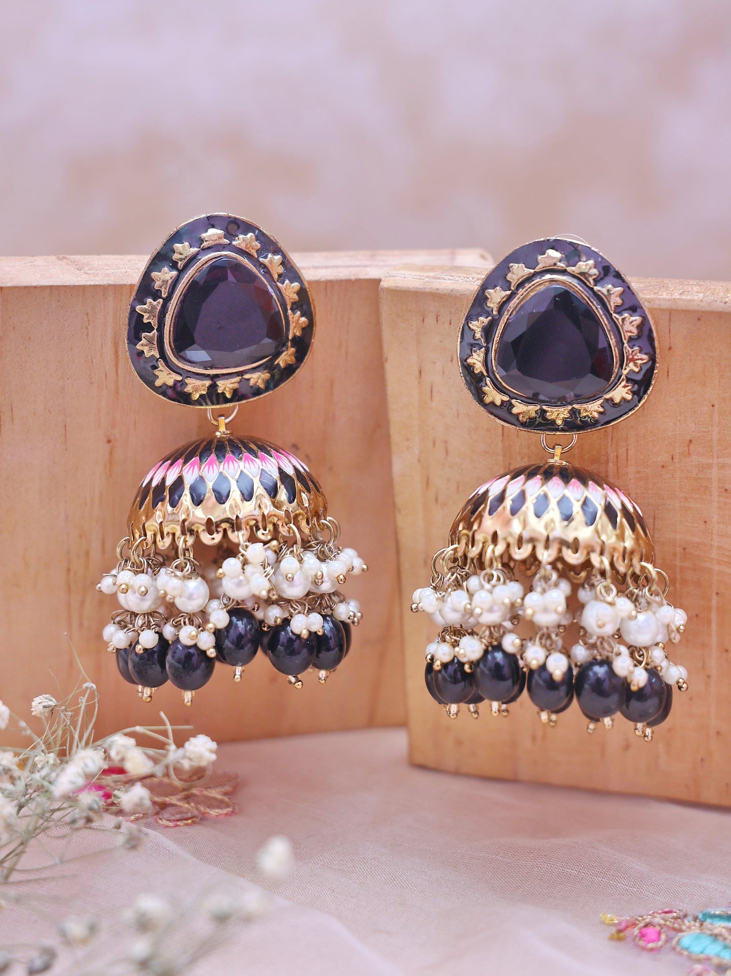 Black Kianshi Jhumkis