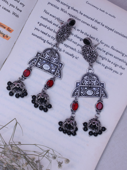 Red Aiza Oxidised Earrings