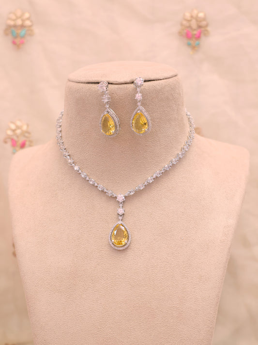 Yellow Raah AD Necklace Set