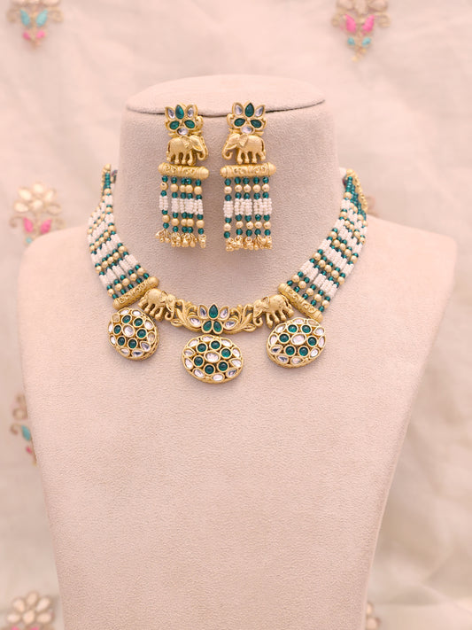 Emerald Gadadevi Temple Necklace Set