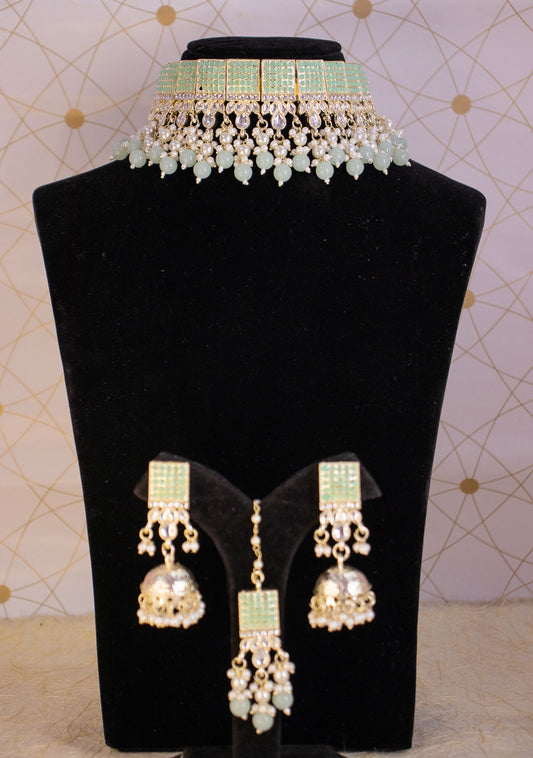 Mint Green Aarvi Choker Necklace Set