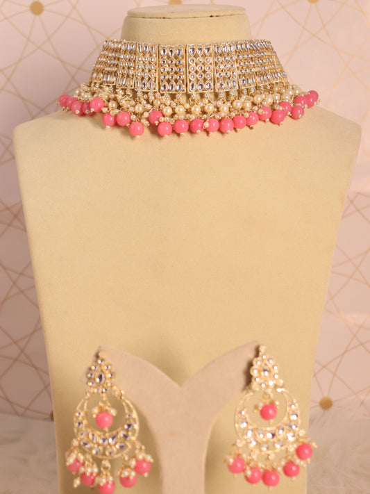 Pink Komal Choker Necklace Set