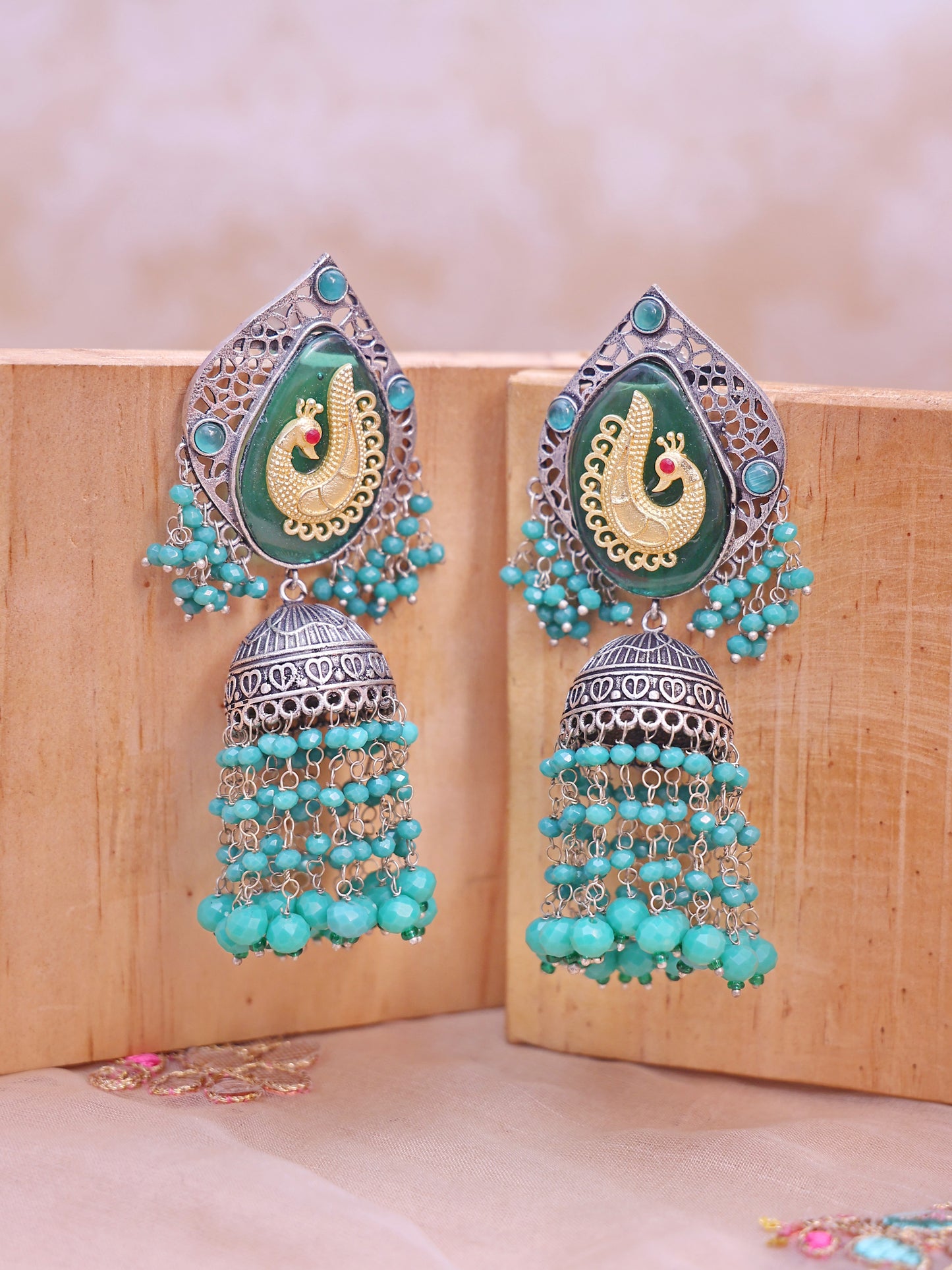 Rama Green Anjuni Oxidised Jhumkis