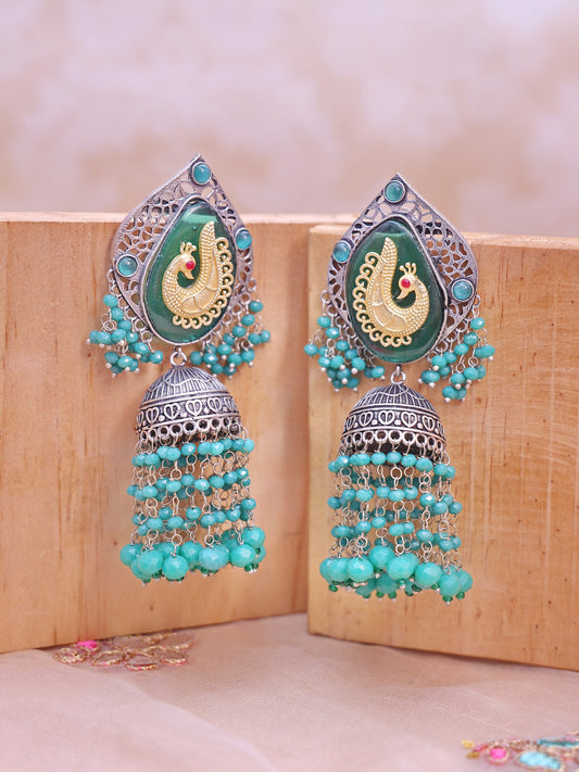 Rama Green Anjuni Oxidised Jhumkis