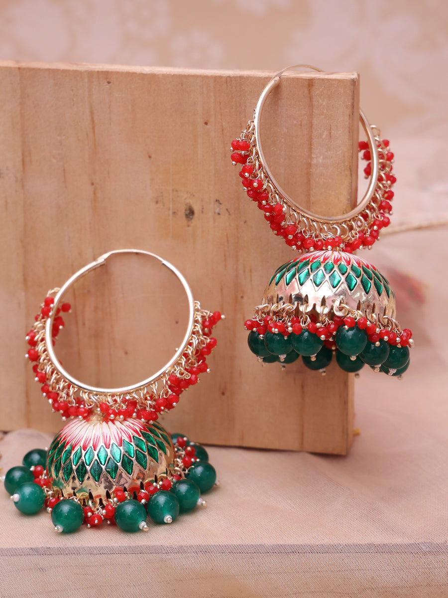 Red and Green Vritti Jhumkis