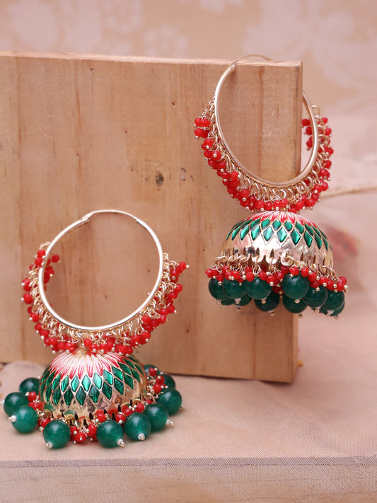 Red and Green Vritti Jhumkis