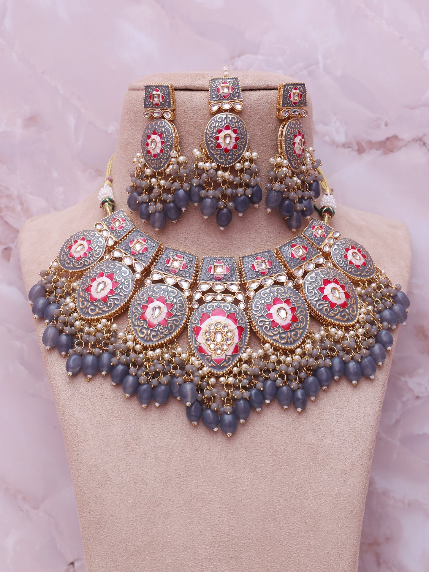 Grey Ragini Necklace Set