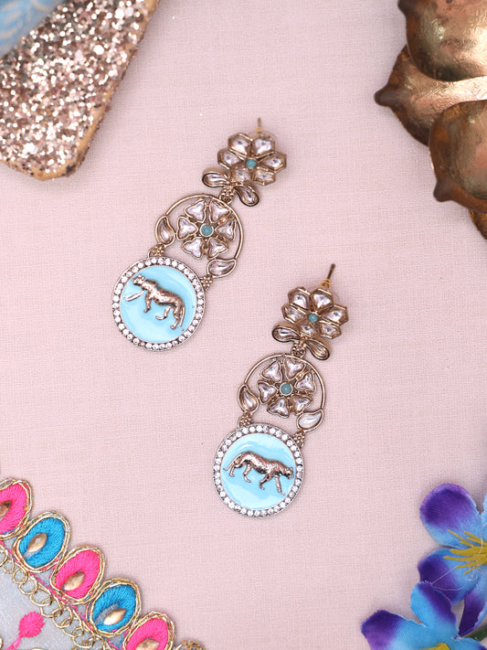 Turquoise Cheetah Designer Earrings