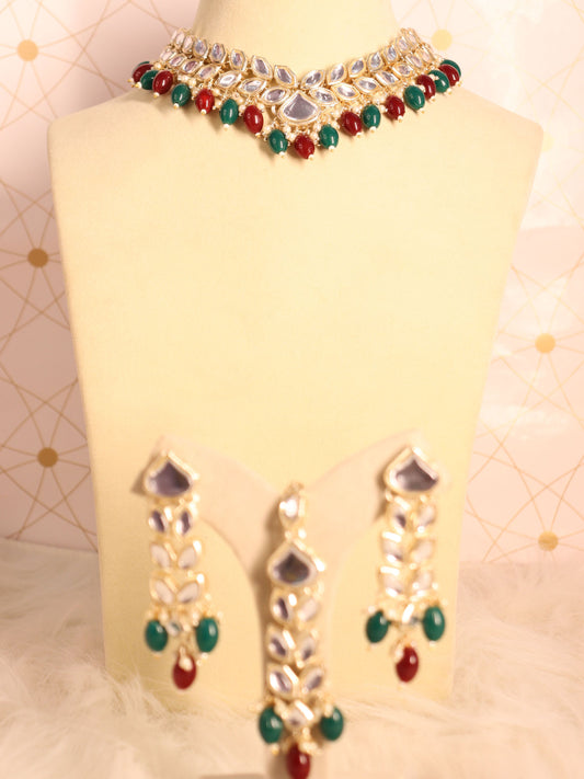 Maroon and Green Jani Necklace Set