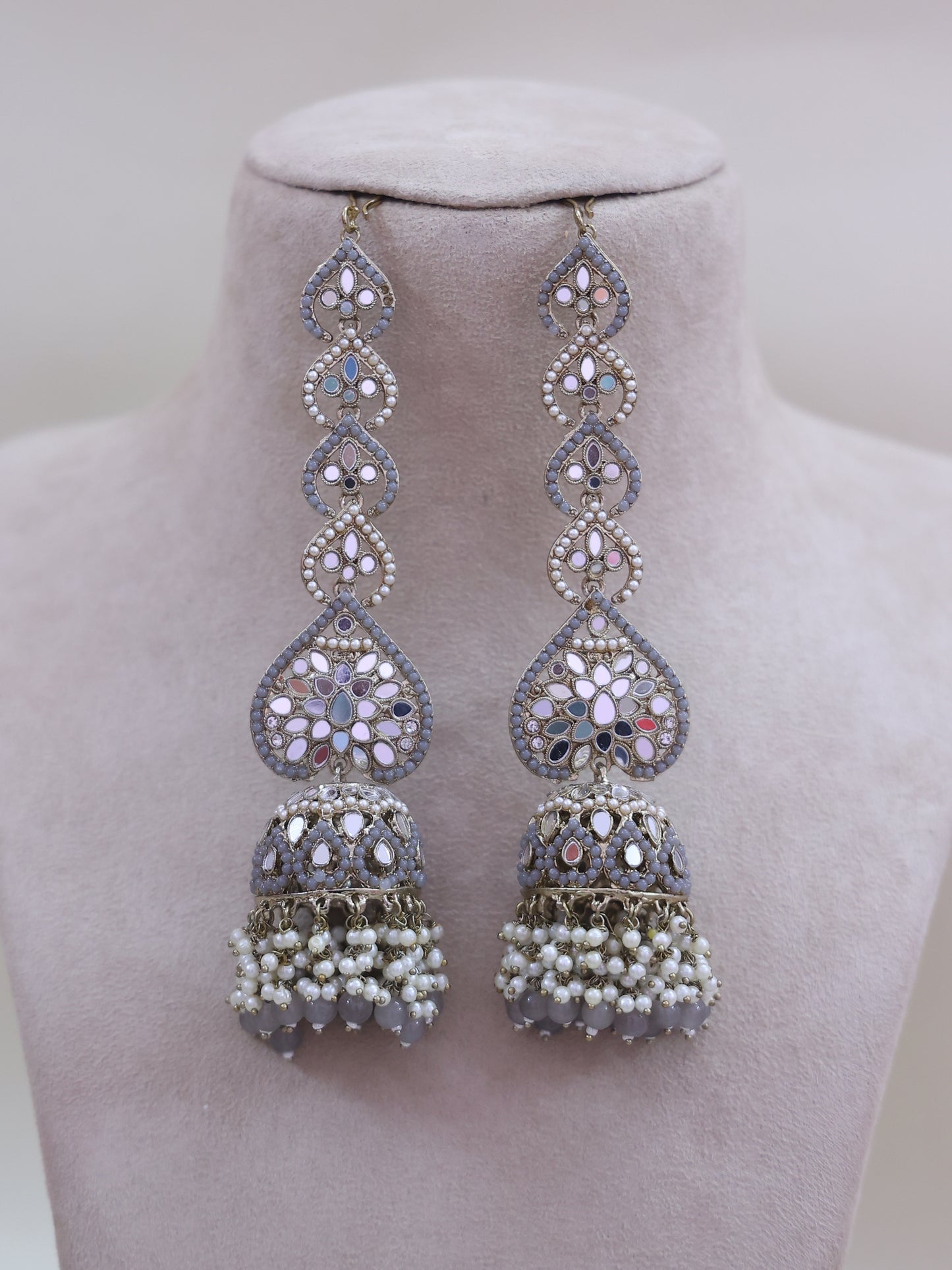 Grey Zainab Jhumka and Tika Set