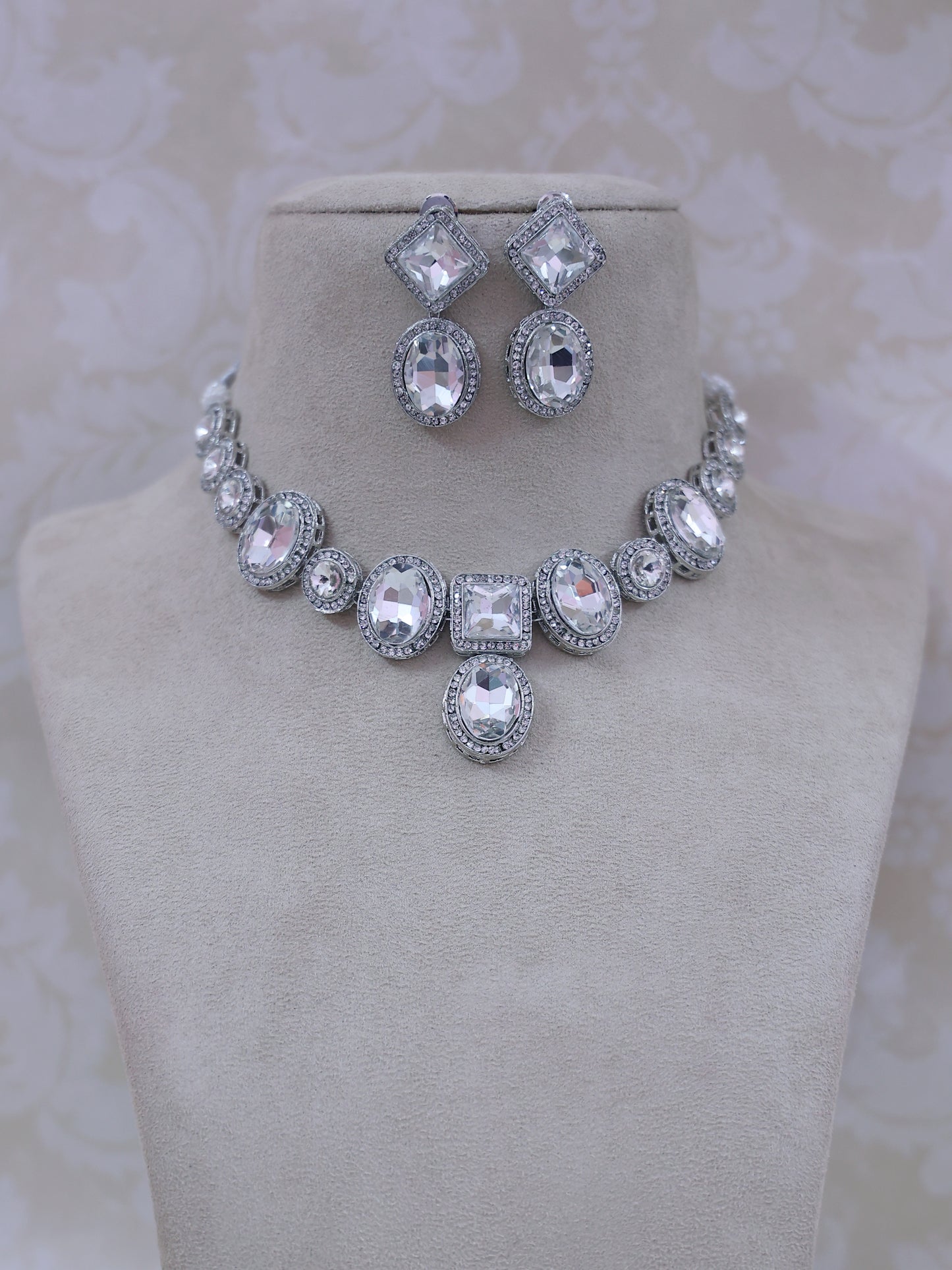 Silver Sonya AD Necklace Set