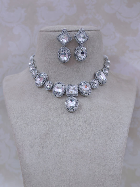 Silver Sonya AD Necklace Set