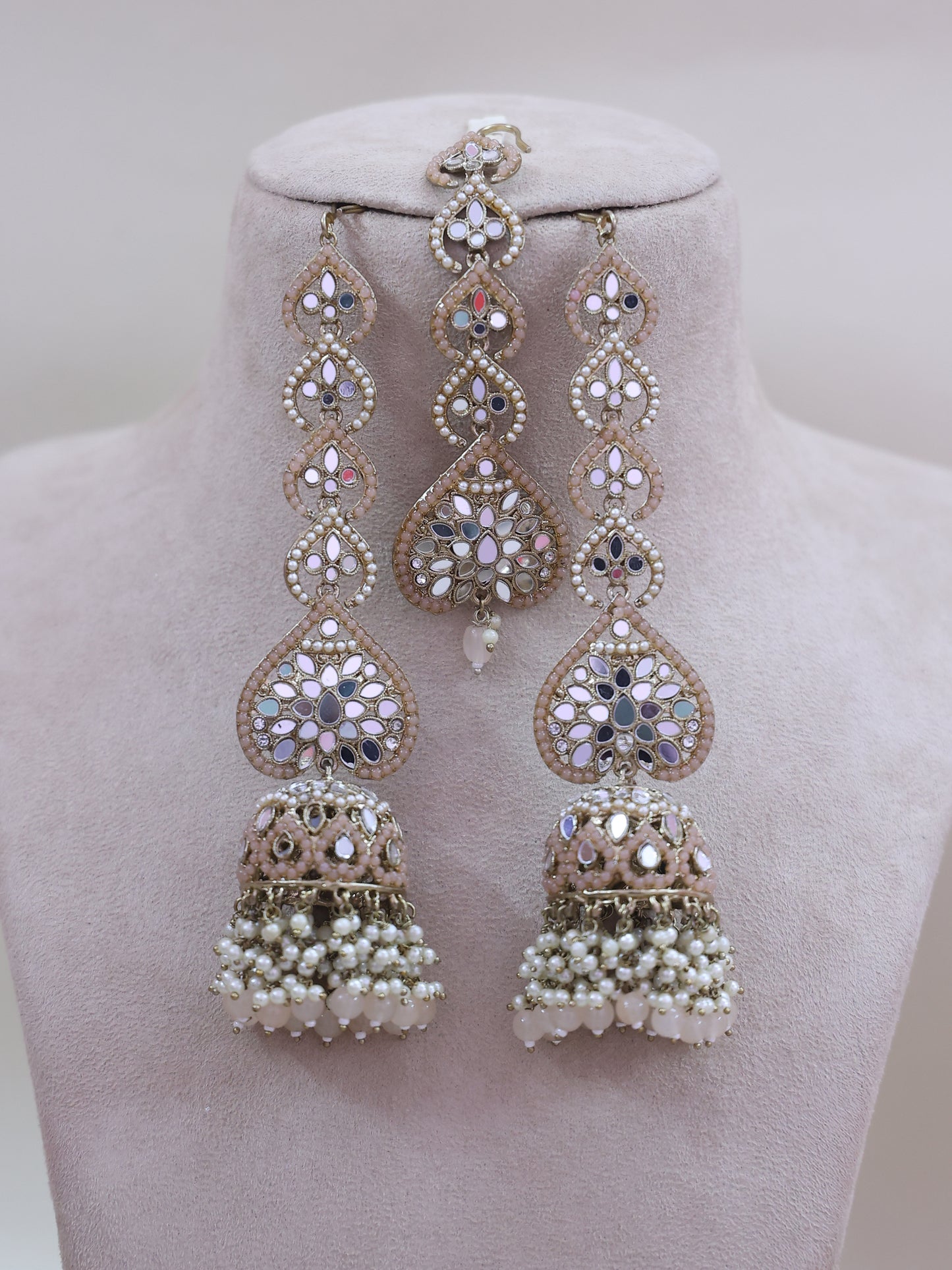 Peach Zainab Jhumka and Tika Set