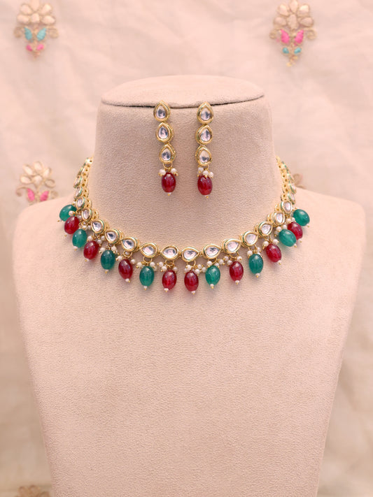 Red and Green Chhavi Necklace Set