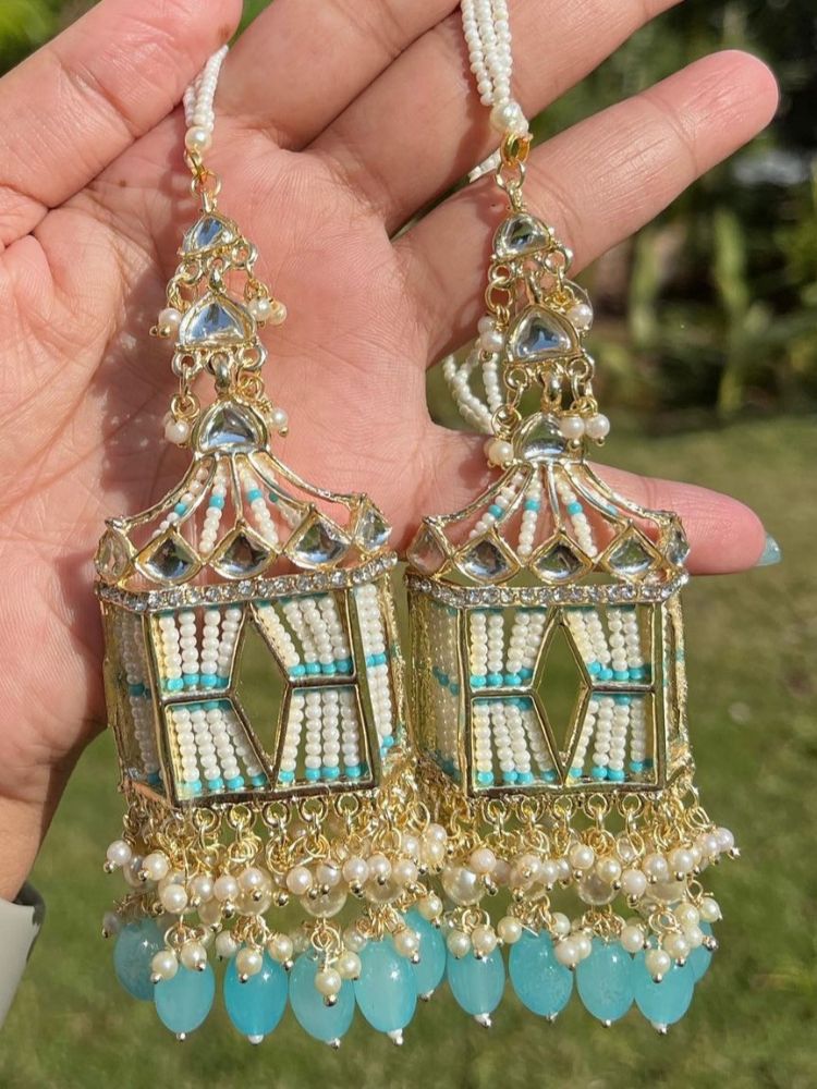 Turquoise Rajasthani Jharoka Jhumkis