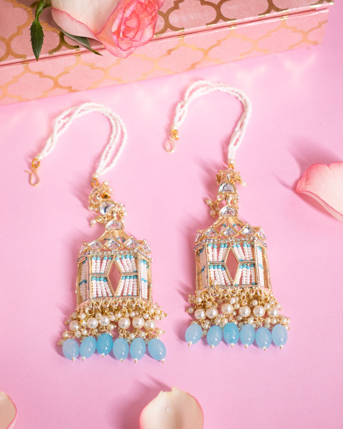 Turquoise Rajasthani Jharoka Jhumkis