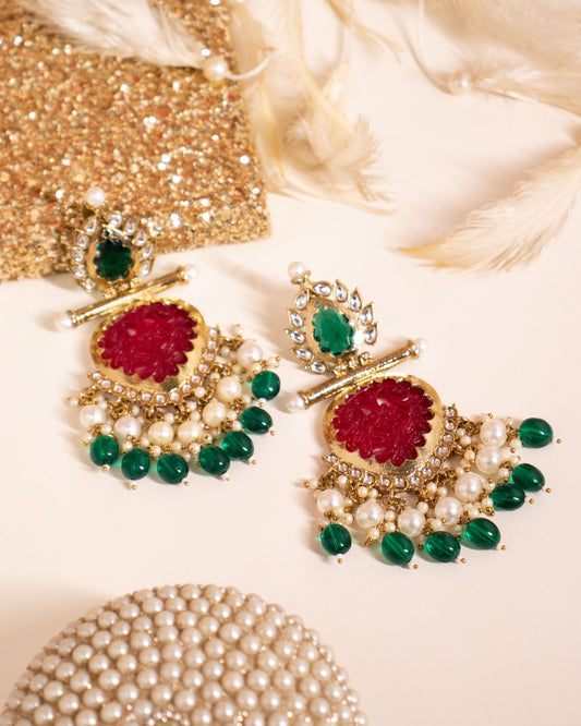 Maroon & Green Nysa Designer Earrings