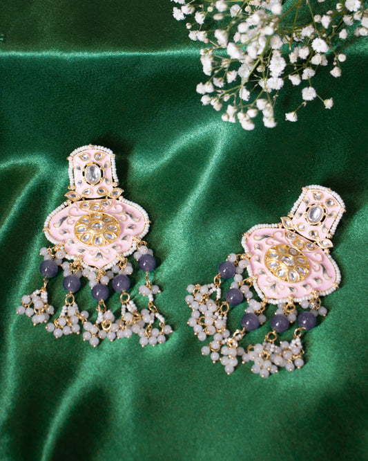 Baby Pink and Grey Gauri Designer Earrings