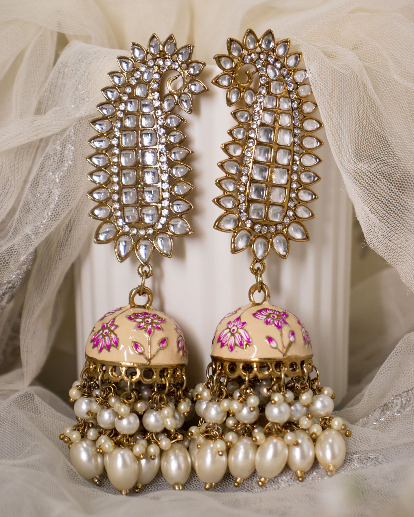 White Tapsee Designer Jhumkis