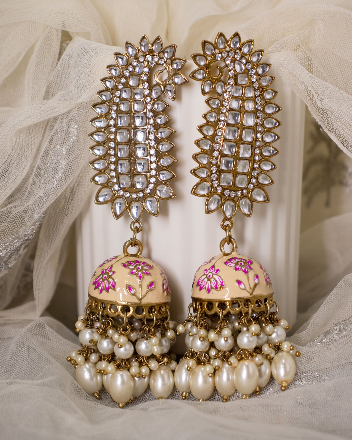 White Tapsee Designer Jhumkis