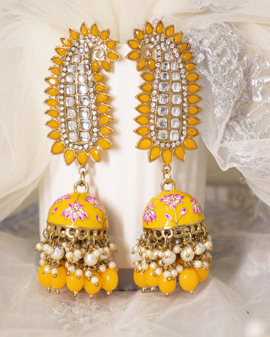 Yellow Tapsee Designer Jhumkis