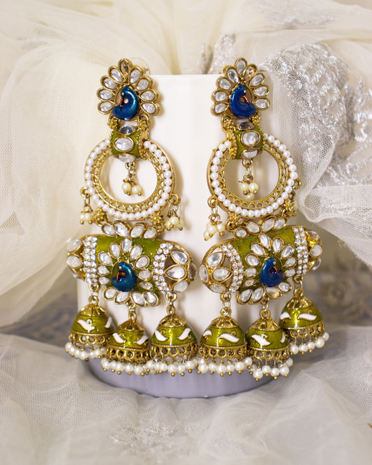 Olive Green Kalki Designer Jhumkis