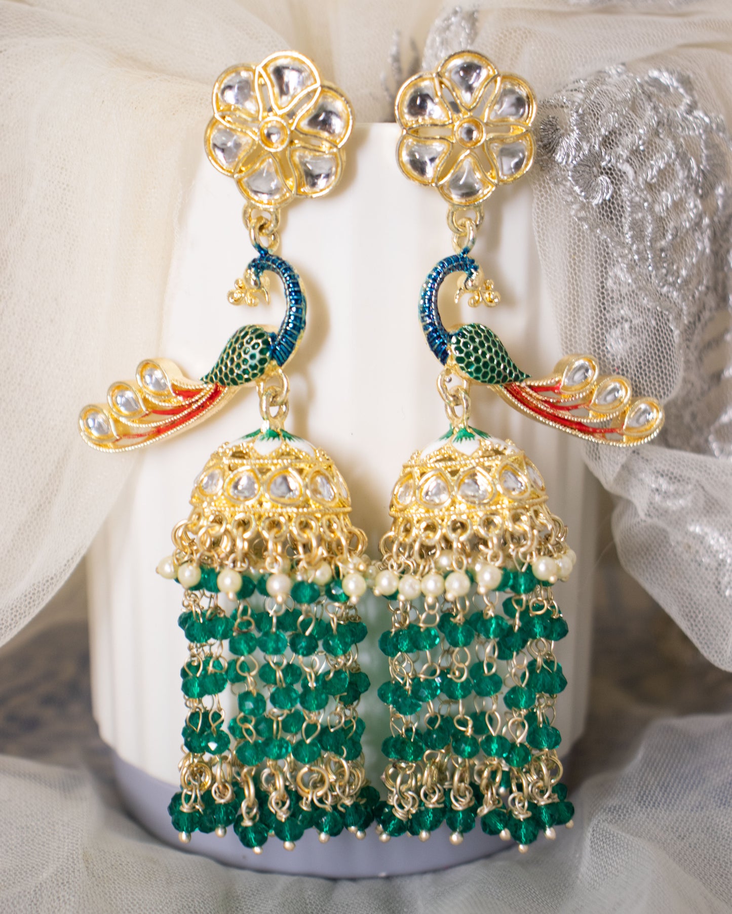 Green Peacock Designer Jhumkis