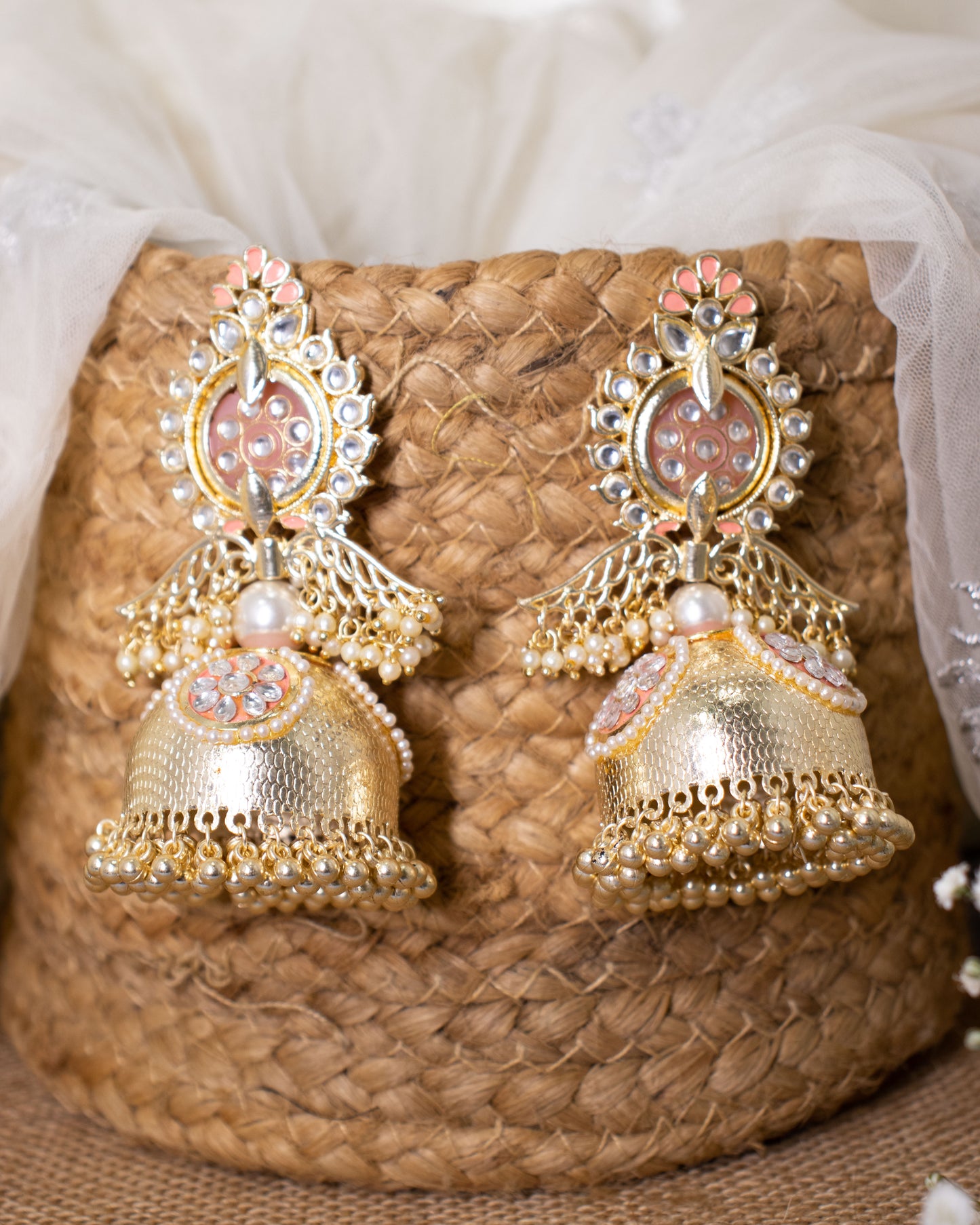 Baby Pink Jiva Designer Jhumkis