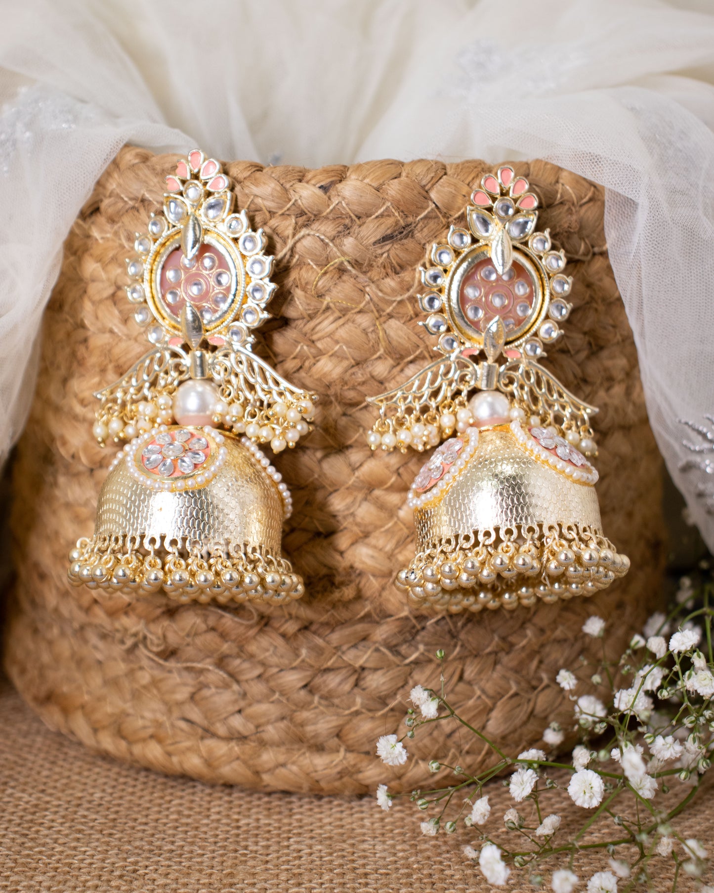 Baby Pink Jiva Designer Jhumkis