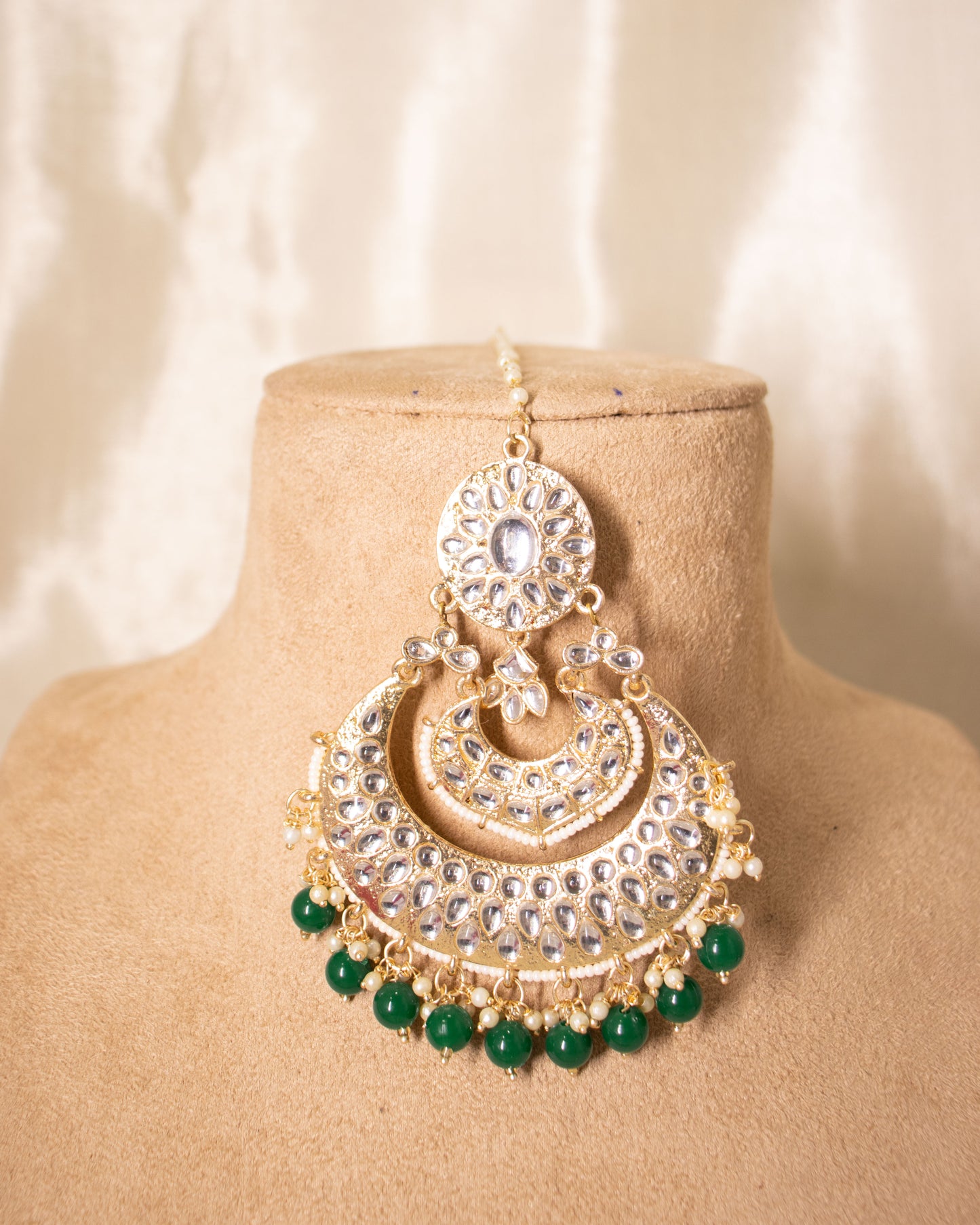 Green Tracey Maang Tika Set with Earrings