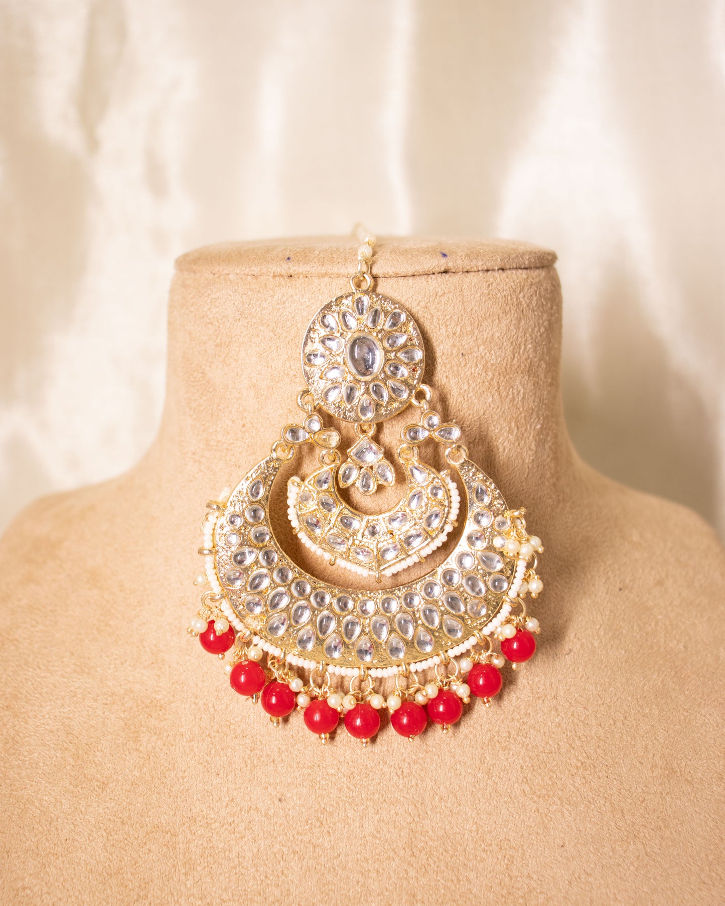 Red Tracey Maang Tika Set with Earrings