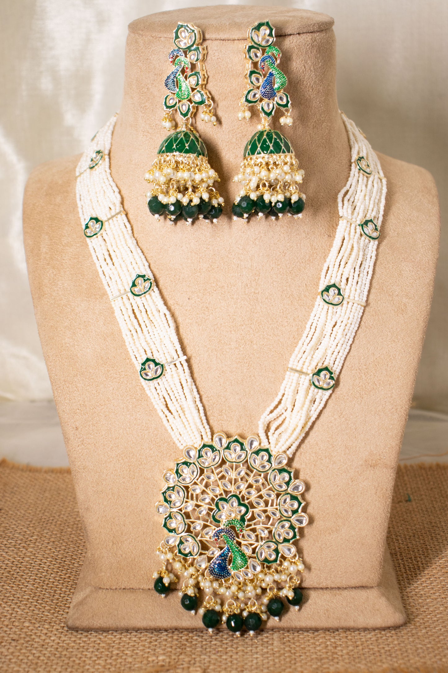 Emerald Peacock Long Jewellery Set