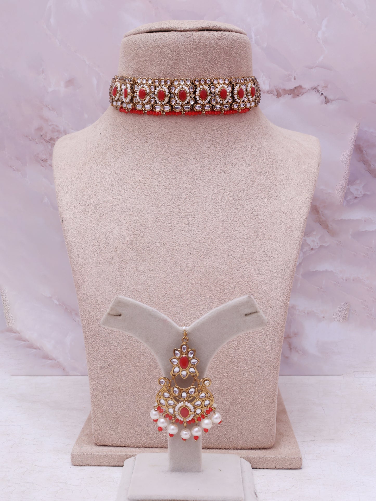 Red Bachendri Necklace Set
