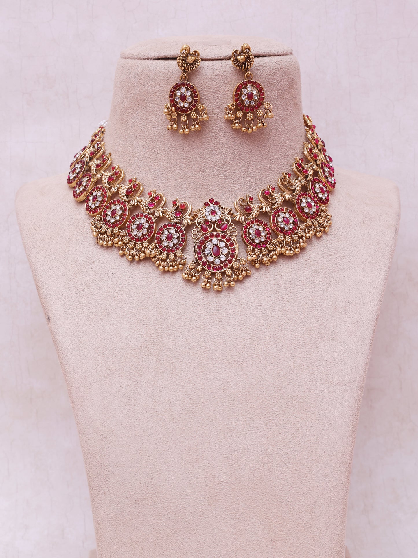 Red Gagani Temple Necklace Set