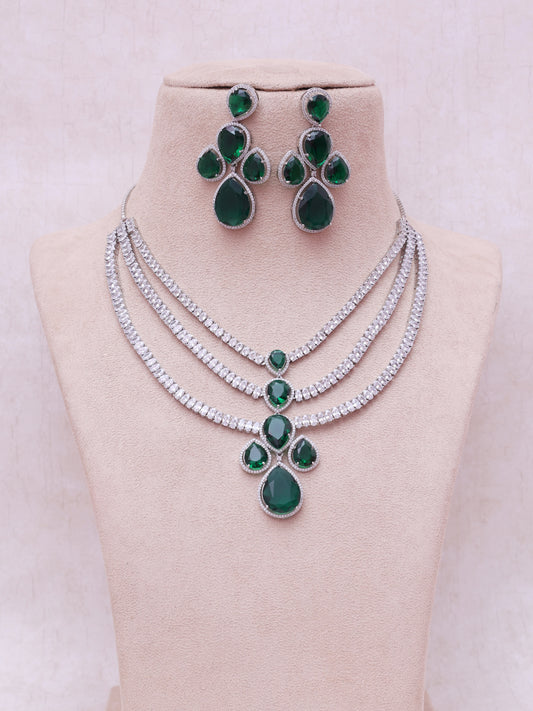 Emerald Zahwah AD Necklace Set