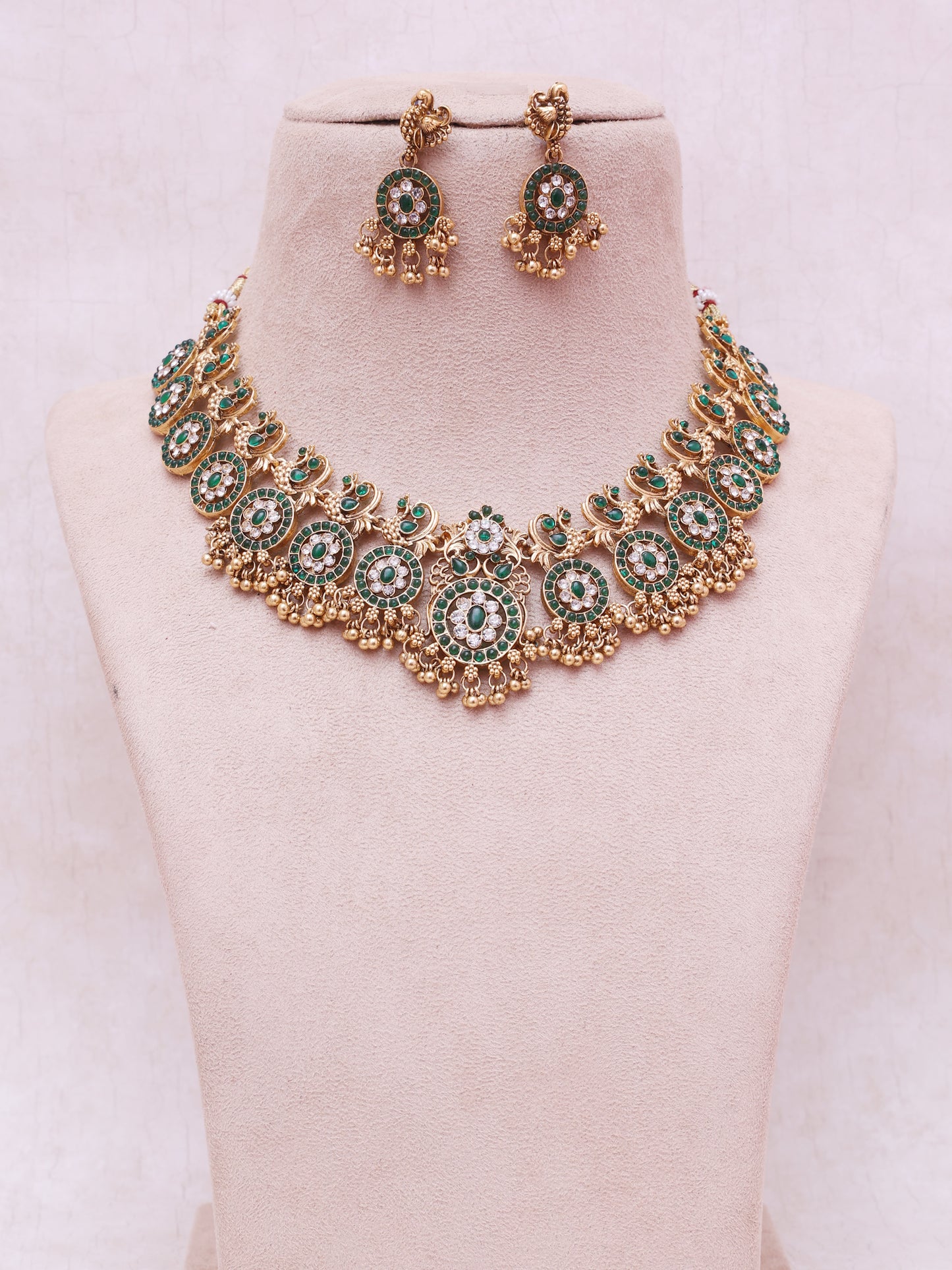 Emerald Gagan Temple Necklace Set