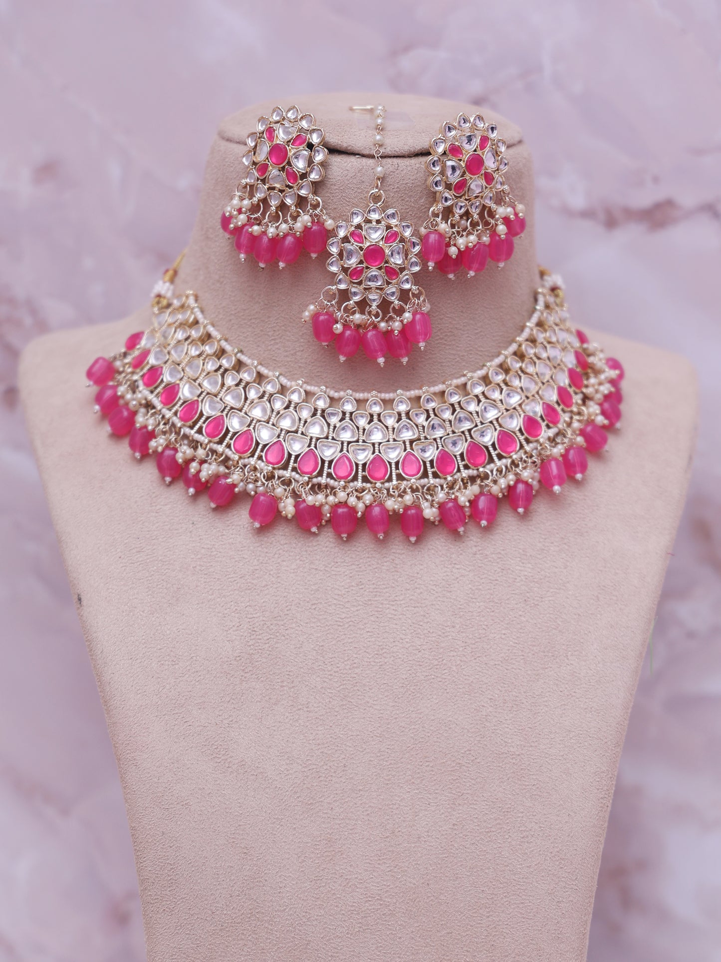 Pink Qaiser Necklace Set