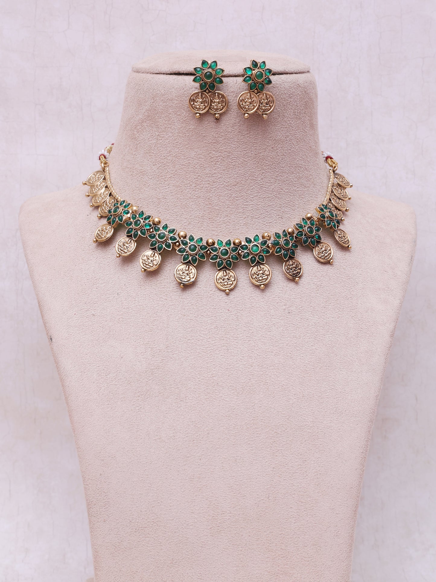 Green Ladli Temple Necklace Set