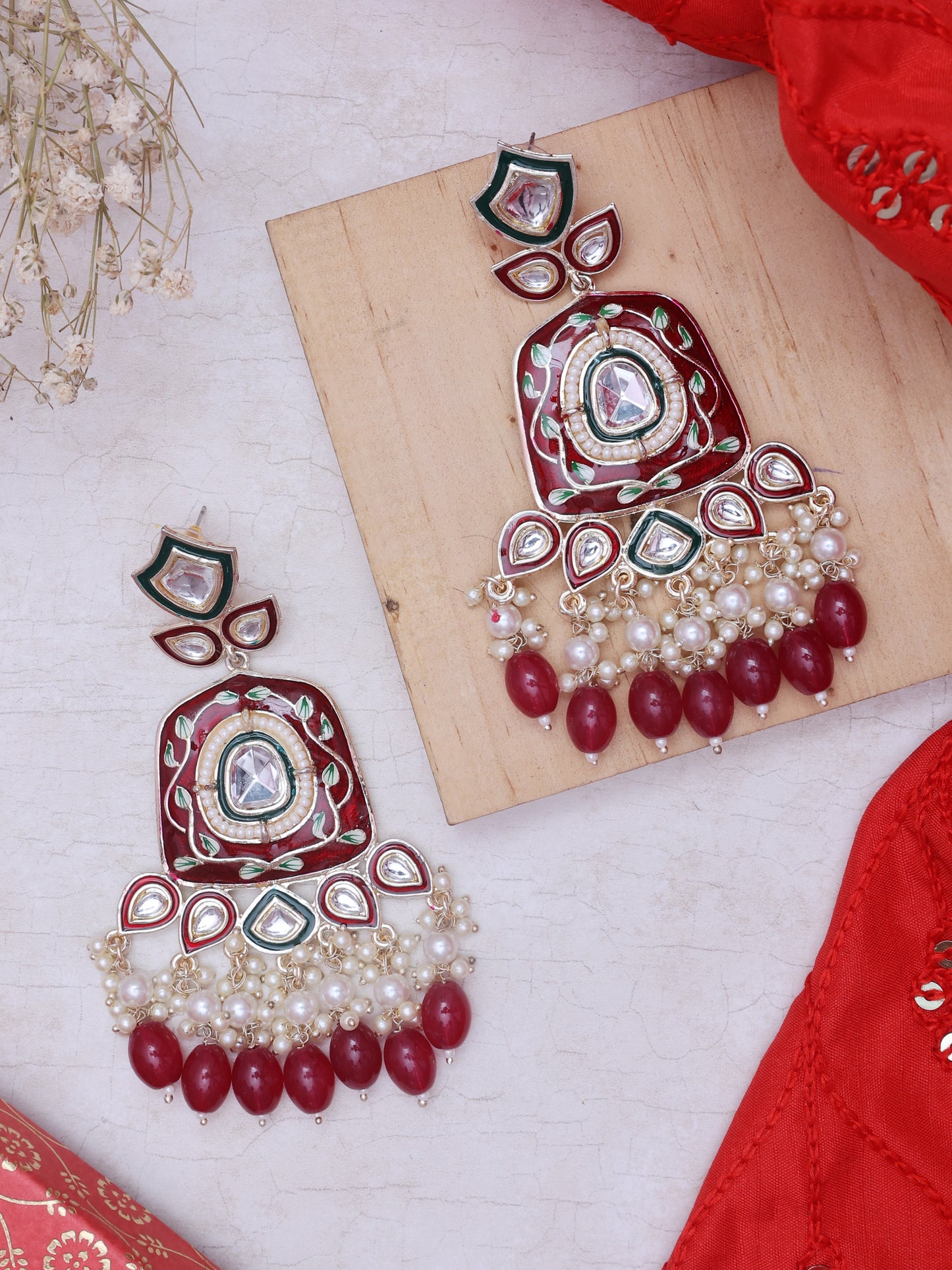 Maroon Hairavati Designer Earrings