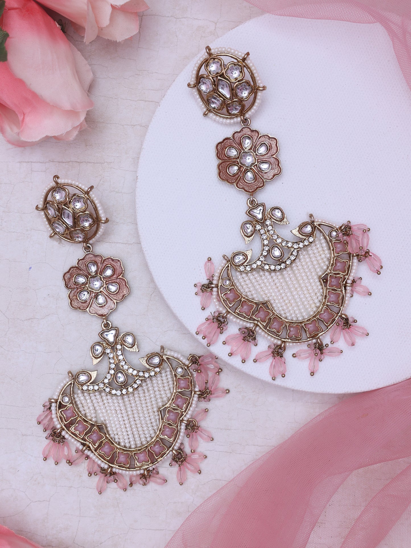 Baby Pink Kadambini Designer Earrings