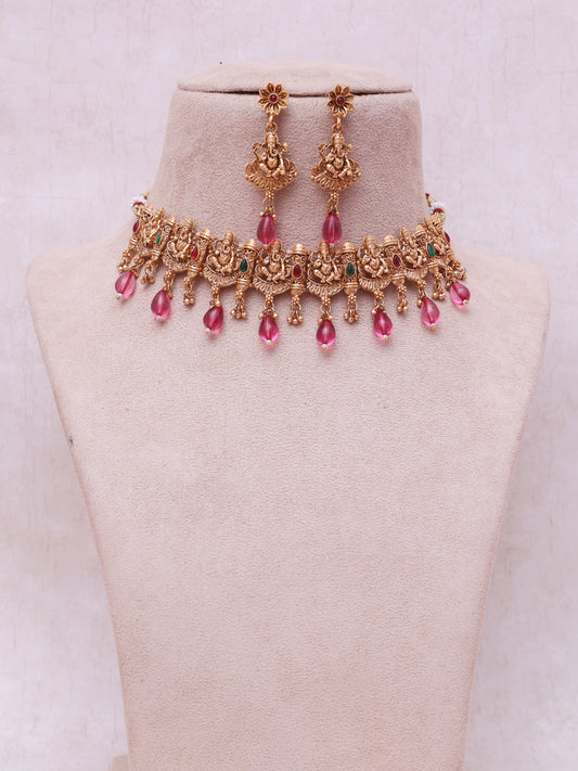 Pink Nabhanya Temple Necklace Set